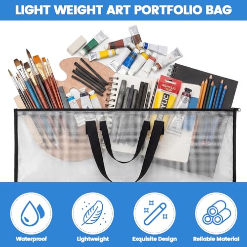 Shinylin 24x36 Inch Artwork Storage Organizer Large Poster Storage for Diamond Painting Cardboard Portfolio Collection Bag with Zipper and Two Handles Transparent Waterproof for Art Work Scrapbook