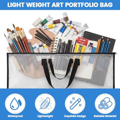 Shinylin 24x36 Inch Artwork Storage Organizer Large Poster Storage for Diamond Painting Cardboard Portfolio Collection Bag with Zipper and Two Handles Transparent Waterproof for Art Work Scrapbook