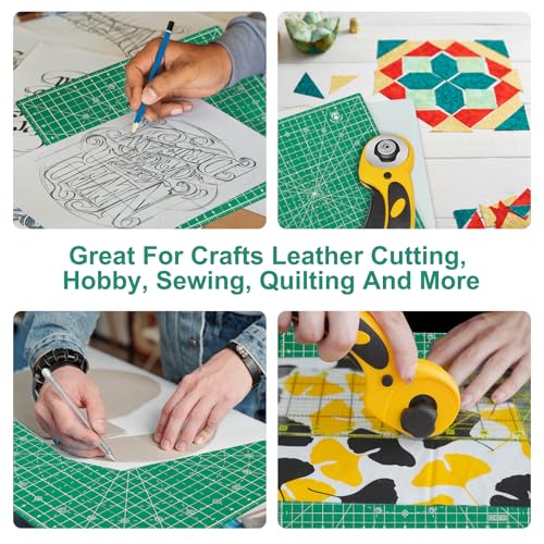 Headley Tools 12"x12" Rotating Cutting Mat, Self Healing Mat with 360-Degree Rotation & Anti-Slip Base, Sewing Board Cutting Mat Perfect for Fabric Quilting Leather Hobby Project, Green - color: Green, size: 12"L x 12"W