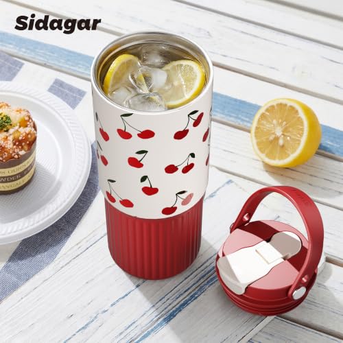 26 oz Insulated Stainless Steel Tumbler with Straw & Handle Red - color: Cherry Red