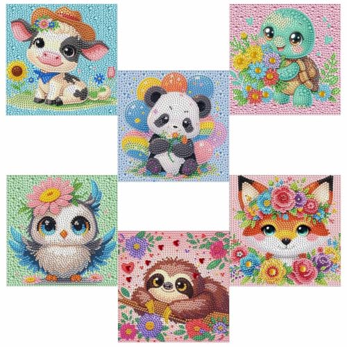 JATOK Diamond Art Kits for Kids, Gem Craft Kits, 6 Pack, Animals, 6 x 6 in - color: Amber