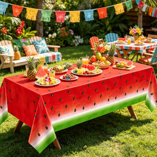 LKITMIUT 4 Pack Watermelon Party Tablecloth Watermelons Table Cover One in A Melon Plastic Table Cloth Watermelons Theme Tablecloth Watermelon Birthday Party Supplies Fruit Theme Decor 86 x 51 Inch