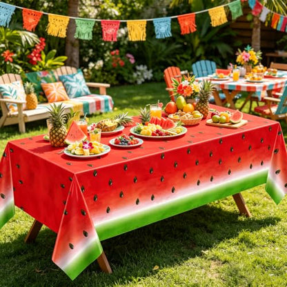 LKITMIUT 4 Pack Watermelon Party Tablecloth Watermelons Table Cover One in A Melon Plastic Table Cloth Watermelons Theme Tablecloth Watermelon Birthday Party Supplies Fruit Theme Decor 86 x 51 Inch