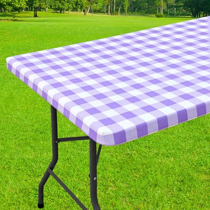 Smiry 4 Foot Picnic Table Cloth, Flannel Backed Fitted Vinyl tablecloths | Waterproof Elastic Rectangle Tablecloth ,Buffalo Plaid Table Covers for Dining, Camping (Purple and White, 24" x 48") - color: Purple and White, size: 48" x 24" (Rectangular)