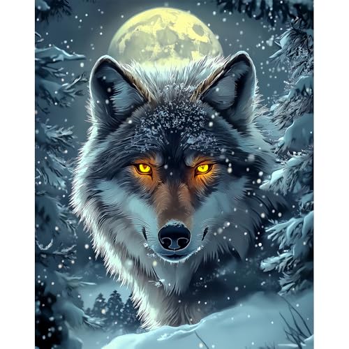 Natuyalo Paint by Numbers for Adults Beginner, Wolf in the Snow Adult Paint by Number Kits on Canvas, Forest Night Scene DIY Acrylic Easy Painting by Numbers for Home Wall Decor 16x20 inch (Frameless) - color: Color-02