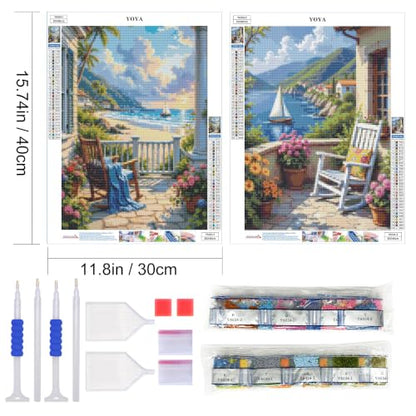 YOYA 2 Pack 5D Landscape Diamond Art Kits for Adults 12x16 Inch - color: Sunset Beach 034