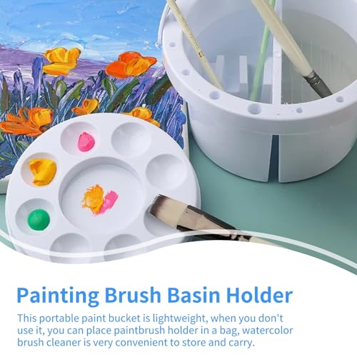 Paint Brush Cleaner Washer, Paint Brush Washer Multifunction Painting Brush Basin Holder and Organizer with Lid Palette and Handle Portable Painting Water Cup for Watercolor Acrylic Oil Art