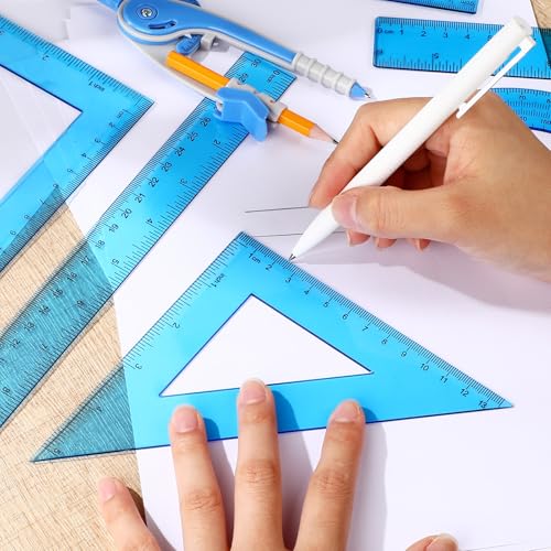 Zonon 1 Set Plastic Geometry Math Set 7 Pcs Includes 6'' / 4 '' Protractor, Drawing Compass, 45/60 Degree Triangle Rulers, 12'' / 6'' Math Ruler Transparent for Office Supplies(Blue) - color: Blue