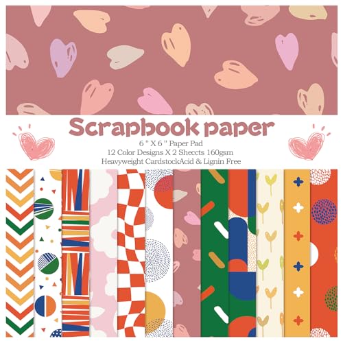 Scrapbook Paper, 24 Sheets 6"×6" 160gsm Single-Sided Patterned Cardstock | Vintage Decopodge Scrapbook Supplies, Junk Journal Decorative Crafts DIY Album Card Making Art Journaling.Sweet Love - color: 24 sheets-sweet love
