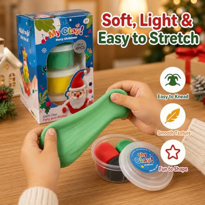 Air Dry Clay for Kids, 4 Christmas Mini Modeling Clay Sets, DIY Snowman Model Magic Clay Kit with Tools & Tutorials, Christmas Stocking Stuffers for Kids, Creatible Art Crafts Toys Gifts Xmas Gift - color: 4 Packs Mini Christmas Kit