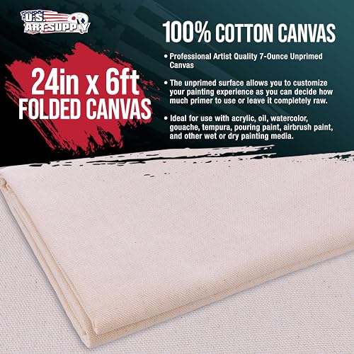 U.S. Art Supply 7-Ounce Unprimed Canvas Roll, 24" Wide x 6' Long (2 Yards) - size: 24-Inch-x-2-Yards