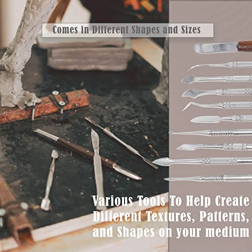 A2Z 10 PCS Wax Carving Tools Dental Waxing Instruments with Case, Stainless Steel Wax Carvers Set - Metal Clay Sculpting Pottery Sculpture Tools - Double Ended DIY Carving Modeling Kits