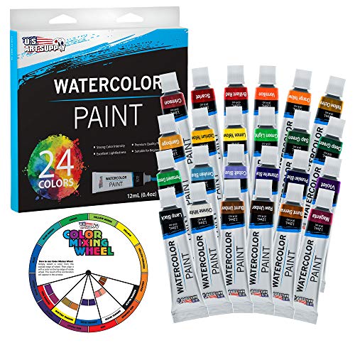 U.S. Art Supply Professional Watercolor Paint Set, 24 Colors in 12ml Tubes - size: 0.4 Fl Oz (Pack of 24)