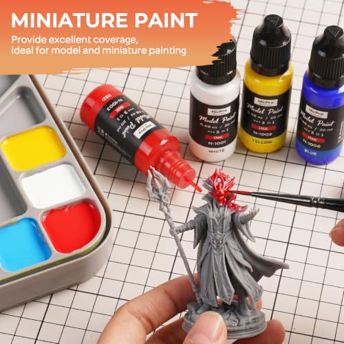 Nicpro 12 Colors Acrylic Model Ink Paint Set, 20ml Ready to Use | Modeling Acrylic Inks, Brush & Airbrush Miniature Paint for Glazing Tinting Shading, Fantasy, Sci-Fi & 3D Print, 1 Thinner - style: Ink Model Paint
