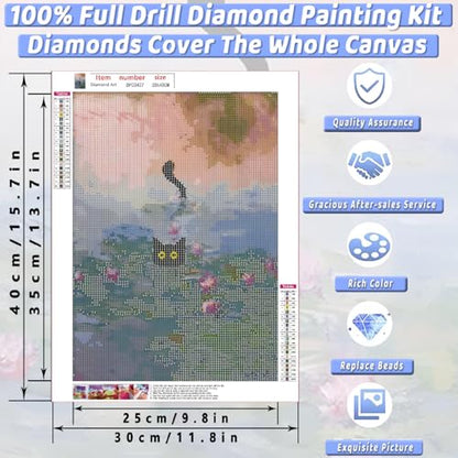 Black Cat Diamond Art Kits for Adults Cute Diamond Painting Kit Beginner - color: DP03407, size: Round Drill