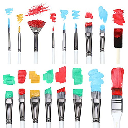 Transon 20Pcs Art Paint Brush Kit with Storage Case, 16 Brushes + Foam Brush Spatula Sponge for Acrylic Oil Watercolor Gouache, Adults Teens Beginners Art Supplies - color: White