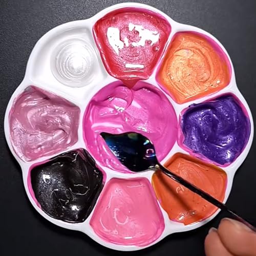 9 Well Porcelain Ceramic Watercolor Paint Palette, 5.3 Inch Flower Design Mixing Tray for Arts Crafts, Gouache, Acrylic Paints, Jewelry Organizer