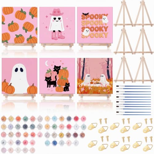 YooNotee 6 Pack Ghost Paint by Numbers Kit 8 x 8 Inch Canvas - style: Pumpkin