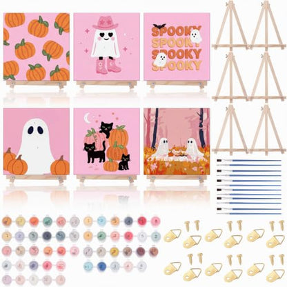 YooNotee 6 Pack Ghost Paint by Numbers Kit 8 x 8 Inch Canvas - style: Pumpkin
