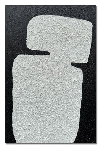 zoinart Hand Painted Textured Wall Art 24x36 Inches Decorative Oil Paintings on Canvas Black and White Abstract Painting Contemporary Art Minimalist Wall Decor - color: BL-051