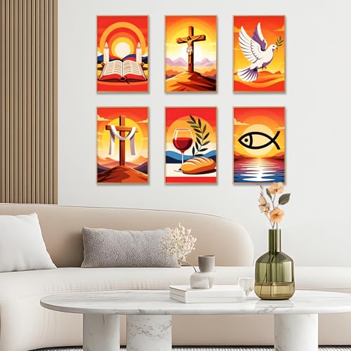 6 Pack Paint by Numbers Kit for Adults, Christian Painting, 8x12 Inch | DIY Adult Paint by Number Kits on Canvas for Beginners, without Frame, ReligionHome Wall Decor, Stress Relief Craft Gift - color: TRTDOP6PNF104