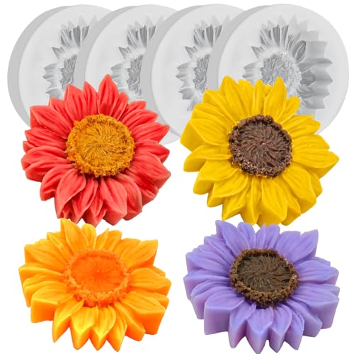 4Pack Sunflower Candle Molds, 3D Sunflower Flower Silicone Molds - color: 4 PCS Sunflower Candle Molds