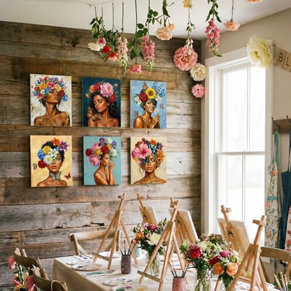 Sherr 24 Pcs Pre Drawn Canvas for Painting Adult Pre Printed Canvas Bulk Sip and Paint Kit Stretched Panels Paint Set for Theme Valentine Painting Night Party Favor (Flower Maiden,8 x 10 Inch) - size: 8 x 10 Inch, style: Flower Maiden