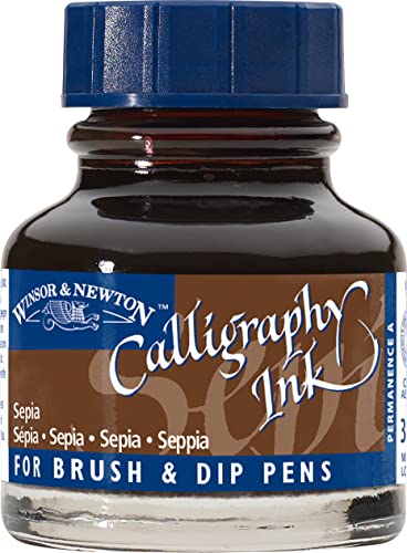 Winsor & Newton Calligraphy Ink, 30ml (1-oz) Bottle, Sepia | Lightfast Colors, Satin Finish, Thin Inks Suitable for fip-pens, brushes and airbrushes; Opaque Colors for dip-pen or brush - color: Sepia, size: 1 fl oz