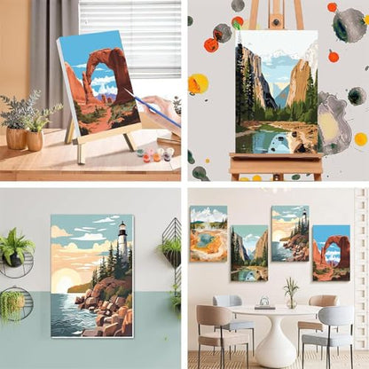National Park Paint by Numbers for Adults with Framed Canvas - Wooden Easel - color: BKH1300+BKH1301+BKH1302+BKH1303