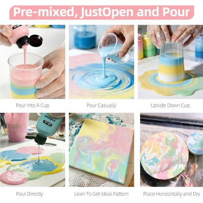 Colorful Pastel Series Acrylic Pouring Paint Set, 4 Colors, 3.34 oz Art Kit - color: Pastel Color