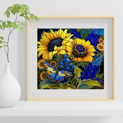 Sunflower Diamond Art Painting Kits for Adults, Stained Glass Full Drill Diamond Dots Paintings for Beginners, Round 5D Paint with Diamonds Pictures Gem Art Painting Kits DIY Crafts Kits 14x14inch - color: c
