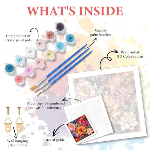 Camocin Paint by Numbers Kit for Adults Beginner, Flowers Bloom, 16x16 Inch - color: LBUSOPNF1P01