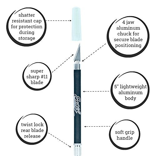Soft Grip Hobby Knife, Excel Blades K18 with Safety Cap, American Made Light Duty Craft Knife (Black) - color: Black (1)