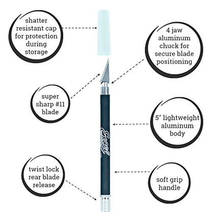 Soft Grip Hobby Knife, Excel Blades K18 with Safety Cap, American Made Light Duty Craft Knife (Black) - color: Black (1)