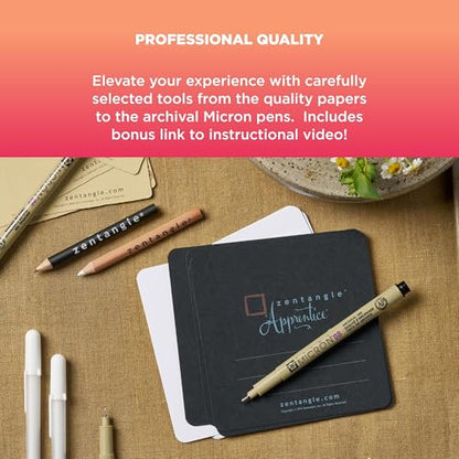 SAKURA Zentangle Tiles, 3.5", White | All-in-One Kit for Drawing, Relaxing, Meditative Patterns, Includes Gelly Roll and Micron Pens, White Pencil and Black Tiles - size: 1 Count (Pack of 12)