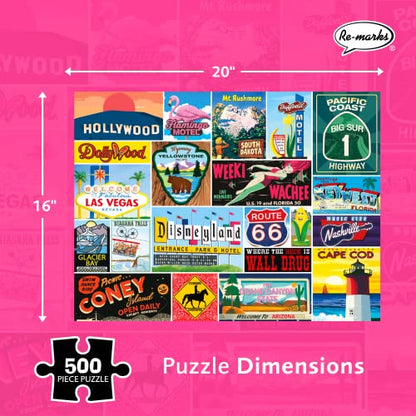 Re-marks Road Trip Vintage Signs 500-Piece Jigsaw Puzzle for All Ages - style: Road Trip Signs