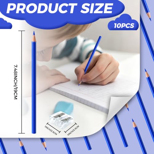 10 PCS Blue Colored Pencils, Pre-sharpened Professional Wooden Art Pencils Set for Artists Painting | Premium Drawing Sketching Supplies - color: Blue