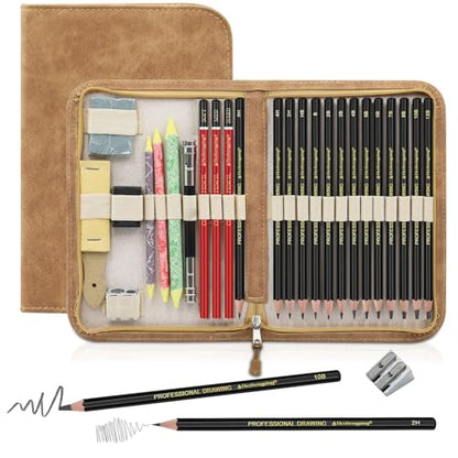 Heshengping, Sketching and Drawing Pencils Set 26pcs, Art Supplies Drawing pencil Kit,Graphite Charcoal Professional Pencils Set, Adults Beginners Artist - style: 26 Pack Sketching Pencils Brown