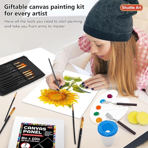 Shuttle Art Canvas Painting Kit 50-Pack, 28 Multi-Size Canvas for Painting & 22 Art Tools (Brushes, Palette, Painting Knives), Ideal Art Supplies for Acrylic Oil Gouache Painting