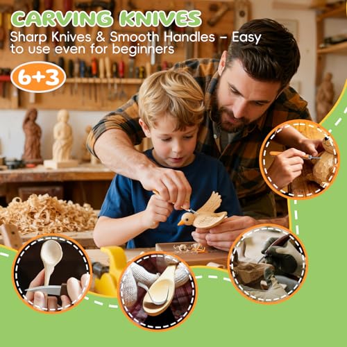 Housolution Wood Carving Kit with Carrying Bag, 30PCS Wood Carving Tools | Whittling Kit Includes Carving Knives Carving Chisels Basswood Blocks Gloves, Woodworking Tools for Beginners DIY Hobbies