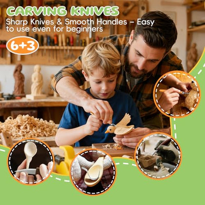 Housolution Wood Carving Kit with Carrying Bag, 30PCS Wood Carving Tools | Whittling Kit Includes Carving Knives Carving Chisels Basswood Blocks Gloves, Woodworking Tools for Beginners DIY Hobbies