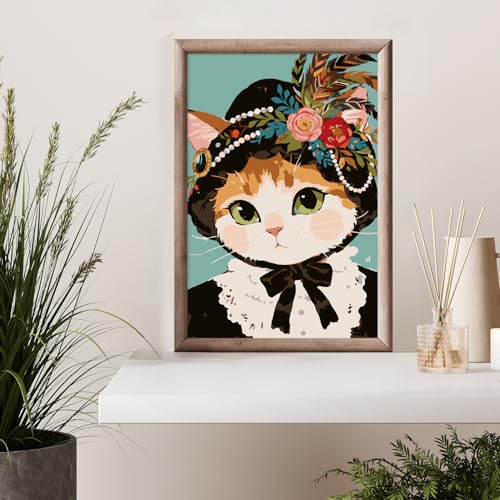 Framed Paint by Numbers Kit for Adults Beginner & Kids Ages 8-12, Funny Cat Adult Paint by Number Kits on Canvas with Frame, DIY Acrylic Number Painting for Adults for Home Decor Gift 8 x 12 Inch - color: DG-OP-F-MakeupCat-2030