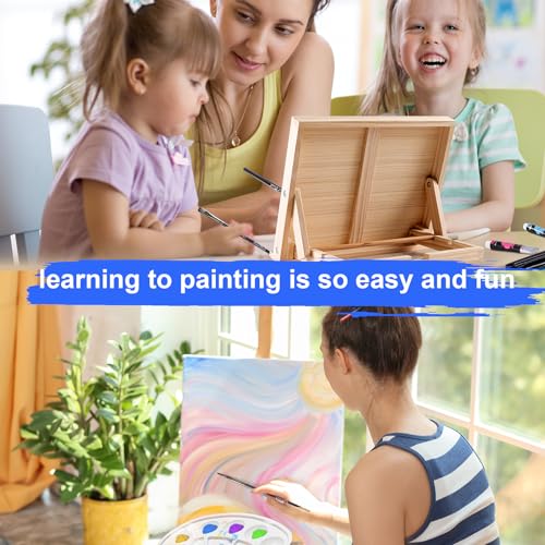 koseibal Acrylic Paint Set with Tabletop Easel and Canvas for Kids, Adults | Complete Painting Supplies Kit 18 Vibrant Acrylic Colors, 8 Art Brushes, 4 Blank Stretched Canvas - color: 18x22ml+Easel-L