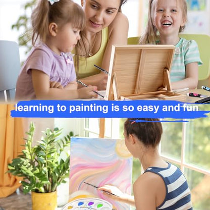 koseibal Acrylic Paint Set with Tabletop Easel and Canvas for Kids, Adults | Complete Painting Supplies Kit 18 Vibrant Acrylic Colors, 8 Art Brushes, 4 Blank Stretched Canvas - color: 18x22ml+Easel-L