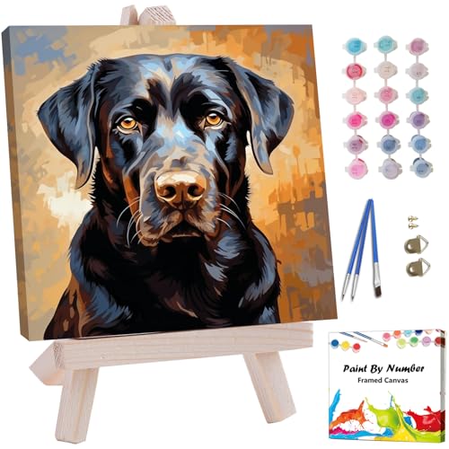 Artunion Framed Paint by Numbers Kit for Adults Beginners & Kids Ages 8-12, Labrador Retriever Dog Paint by Number with Frame, Black Lab Dog Paint by Numbers Kit on Canvas 10 * 10 Inch Without Easel - color: ZXT-235-F