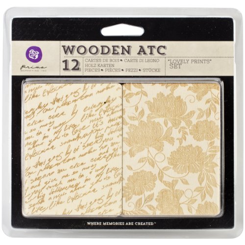 Prima Marketing Wooden ATC Cards-Lovely Prints, 12-Pack