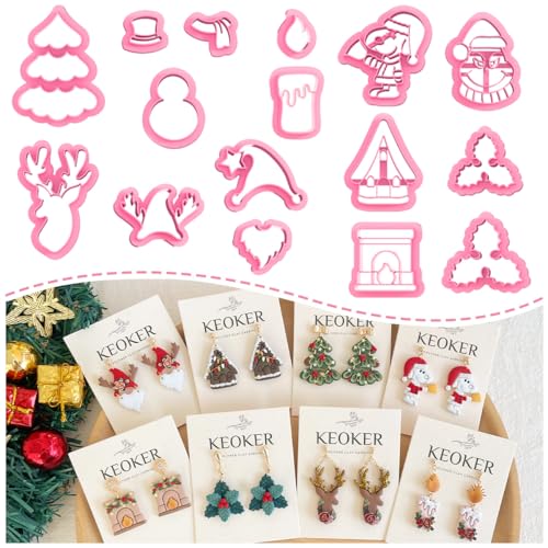 Keoker Christmas Clay Cutters, 16 Shapes Polymer Christmas Clay Cutters for Earrings - color: Whitecolor B