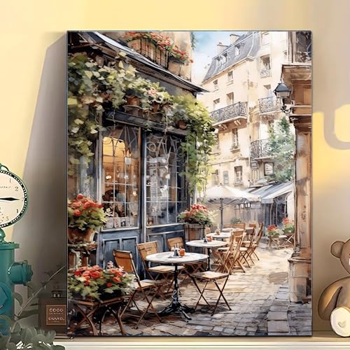 Arttoplus Street Cafe Paint by Numbers Kit for Adults Beginner 16x20 inch - color: MT20373-US