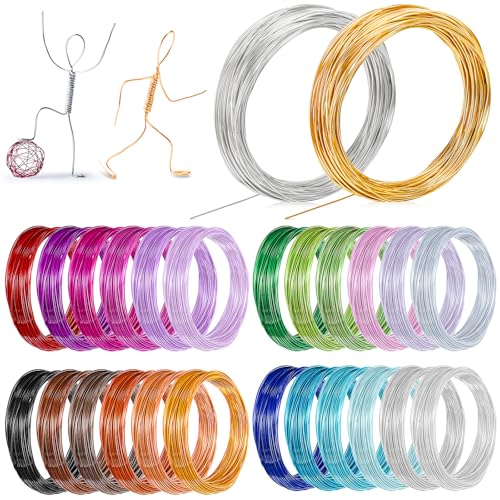 Foraineam 25 Colors 1230 Feet Colored Aluminum Craft Wire 20 Gauge / 0.8 mm Flexible Metal Artistic Floral Jewelry Beading Wire for DIY Jewelry Craft Making Art Supplies - size: 1230 feet