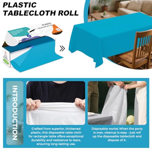 54IN X 160FT Plastic Table Cover Roll with Cutter Box, Cut to Size Plastic Table Cloths for Parties, Birthday, (Turquoise, Rectangular) - color: Turquoise, size: 1920" x 54" (Rectangular)